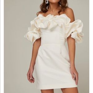 Ruffle White Mini Dress with Back Zipper